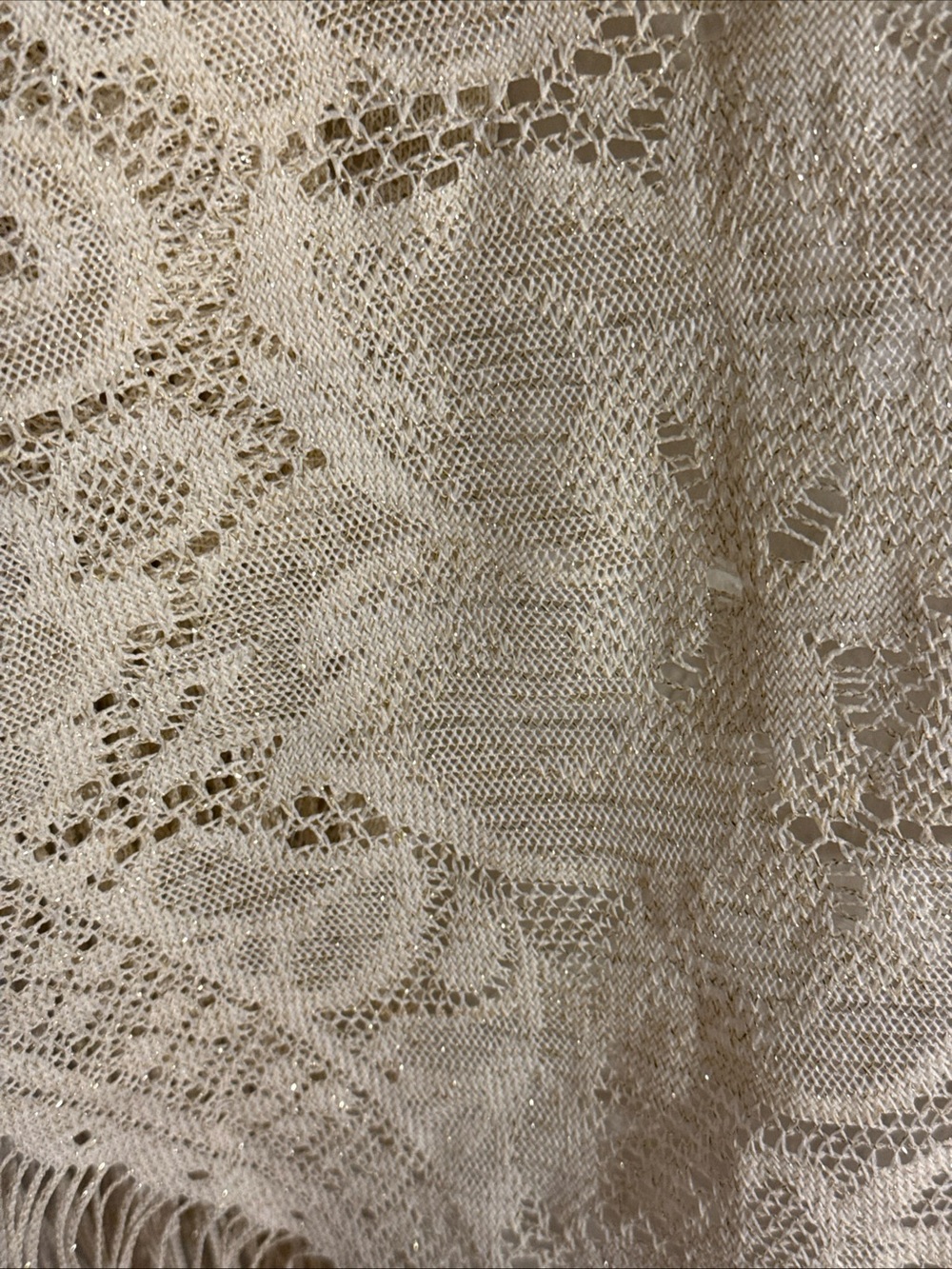 Vintage Lace Floral Fringe Gold Piano Shawl Boho Granny Cottage - Picture 7 of 7